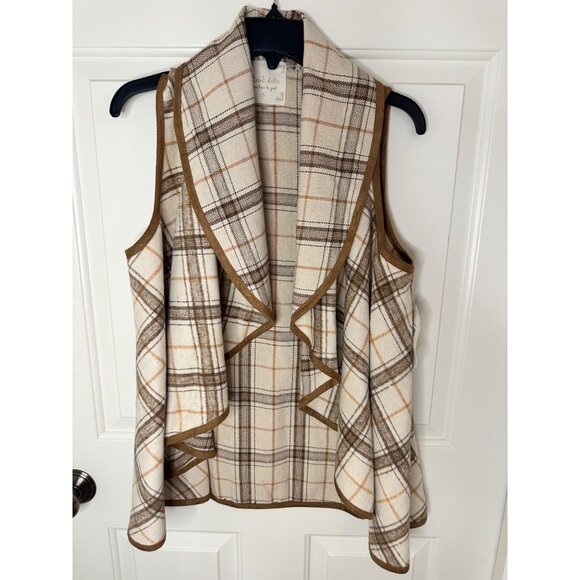 Clinton Boho Tan Plaid Knit Vest By Altard State Small Beige/Orange Wool Blend - Picture 2 of 9